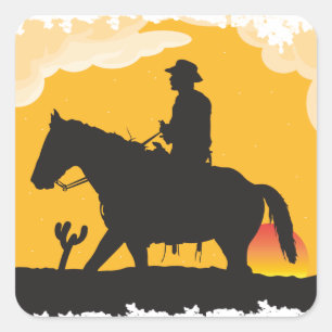 Sunset Cowboy Vierkante Sticker