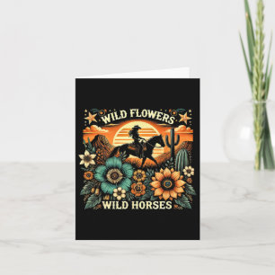 Sunset Cowgirl Rijdend Paard Wilde Bloemen - Wild Kaart