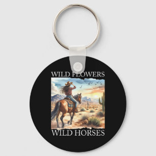 Sunset Cowgirl Rijdend Paard Wilde Bloemen - Wild Sleutelhanger