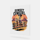 Sunset Cowgirl Skeleton Riding Horse Acryl Bord (Hoek)