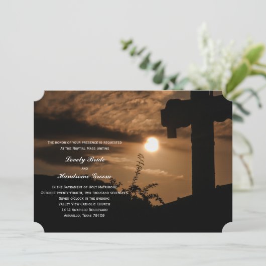 Sunset Cross-Catholic Faire-part de mariage (Debout devant)