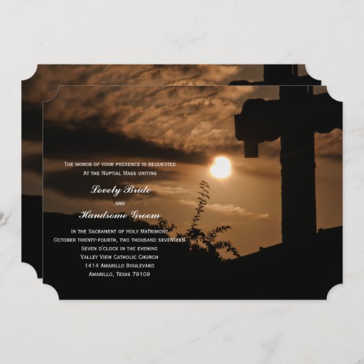 Sunset Cross-Catholic Faire-part de mariage (Devant / Derrière)
