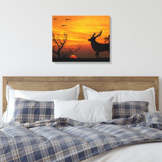 Sunset Deer Canvas Afdruk (Insitu (Slaapkamer))