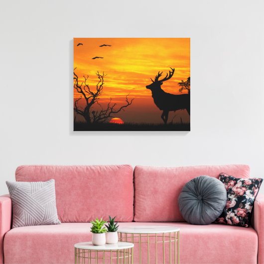 Sunset Deer Canvas Afdruk (Insitu (Woonkamer))