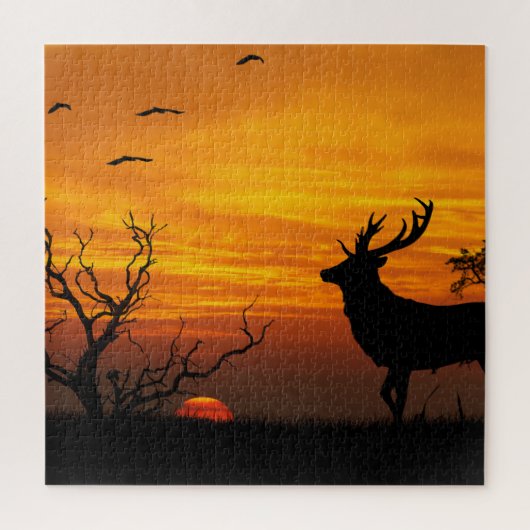 Sunset Deer Silhouette Legpuzzel (Verticaal)