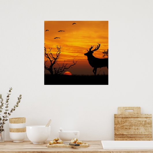 Sunset Deer Silhouette Poster (Keuken)