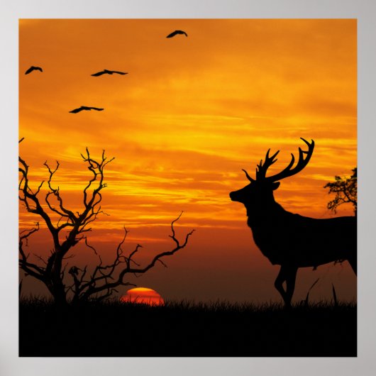 Sunset Deer Silhouette Poster (Voorkant)