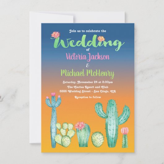 Sunset Desert Cactus Faire-part de mariage (Devant)