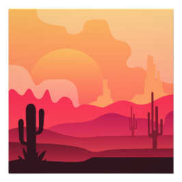 Sunset Desert Cactus Silhouette Art Foto Afdruk