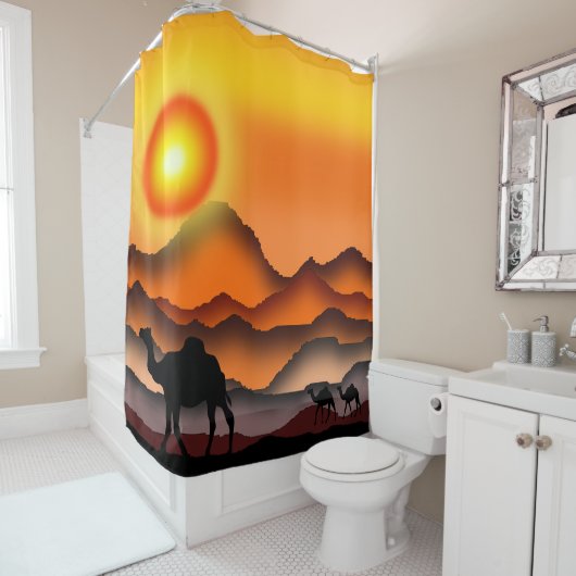 Sunset Desert Camel Douche rideau (En situation)