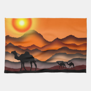 Sunset Desert Camel Serviette de cuisine
