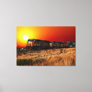 Sunset Diesel Locomotive Train 48 x 32 inch groot Canvas Afdruk