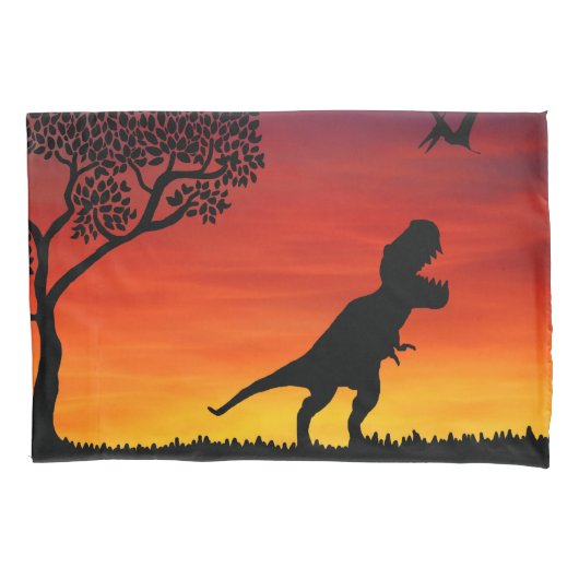 Sunset Dinosaur Scene Pillowcase Kussensloop (Voorkant)
