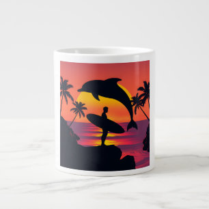 Sunset Dolfijn en Surfer Tropical Beach Koffie Mu Extra Grote Beker