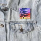 Sunset Dreaming landscape waterverf Vierkante Button 5,1 Cm (In situ)