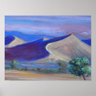 Sunset Dunes, Distant Mountains en Trees Poster