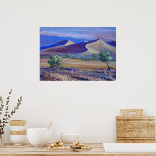 Sunset Dunes, Distant Mountains en Trees Poster (Keuken)