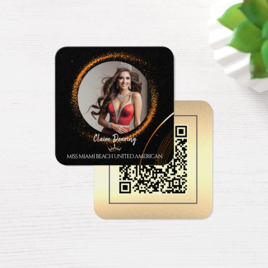 Sunset Dust QR Code Photo Profile Card Vierkante Visitekaartjes (Bureau)