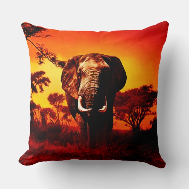 Sunset Elephant Kussen (Voorkant)