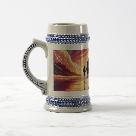 Sunset Family Beach Walk Bière Stein - Mug (Gauche)