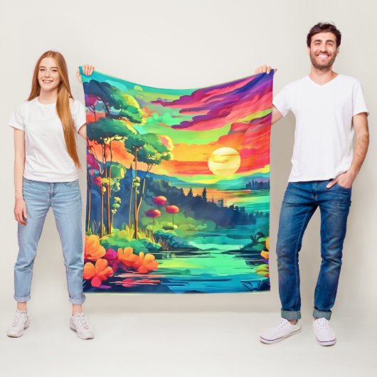 Sunset Fantasy Landschap Fleece Deken (In situ)