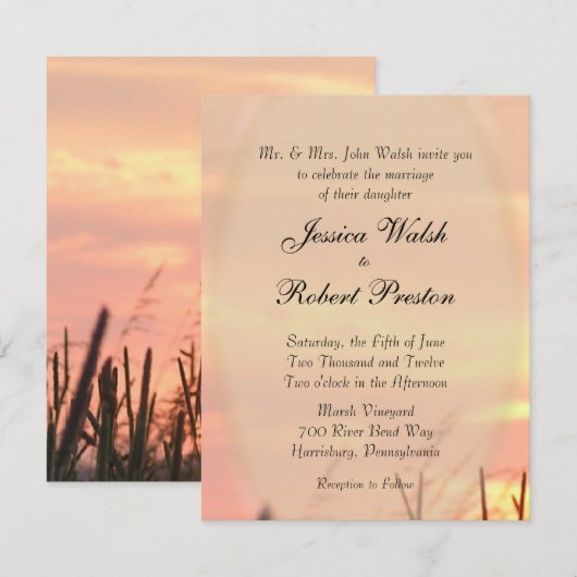 Sunset Field Wedding Invitation Kaart (Voorkant / Achterkant)