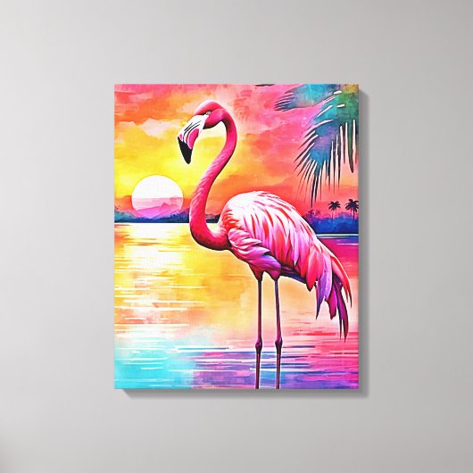 Sunset Flamingo Art Design Canvas Afdruk (Voorkant)