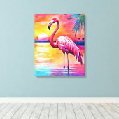 Sunset Flamingo Art Design Canvas Afdruk (Insitu (Houten vloer))