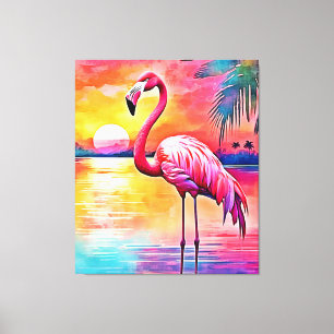 Sunset Flamingo Art Design Canvas Afdruk