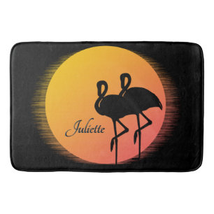Sunset Flamingo's met persoonlijke naam Badmat