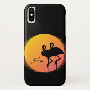 Sunset Flamingo's met persoonlijke naam iPhone X Hoesje