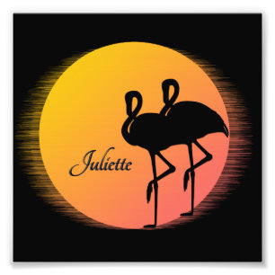 Sunset Flamingo's met persoonlijke naam Foto Afdruk
