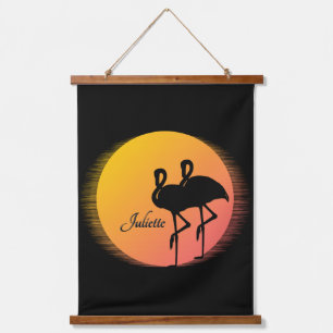 Sunset Flamingo's met persoonlijke naam Hangend Wandkleed