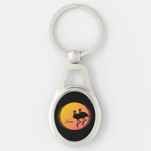 Sunset Flamingo's met persoonlijke naam Sleutelhanger (Voorkant)