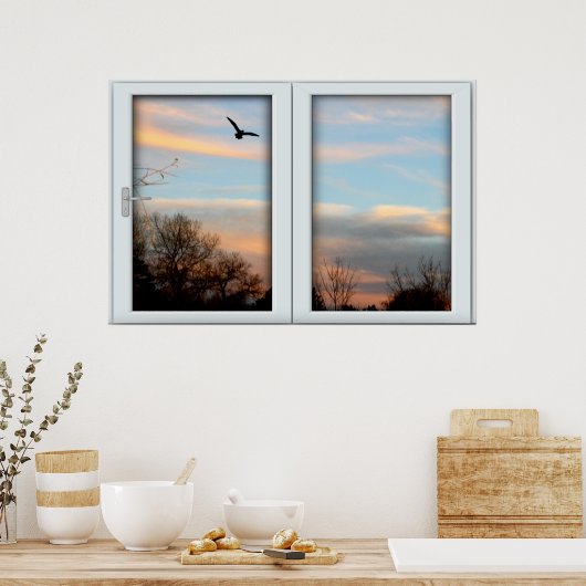 Sunset Flying Bird White 2 Pane Window Lighting Poster (Keuken)