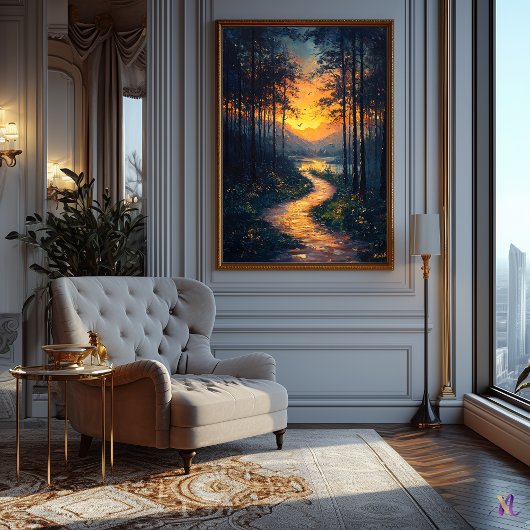 Sunset Forest Path in impressionistische stijl Poster