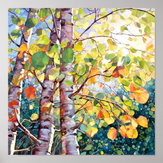 Sunset Forest Waterverf Painting Poster (Voorkant)