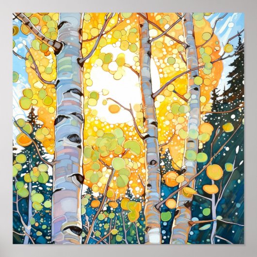 Sunset Forest Waterverf Painting Poster (Voorkant)