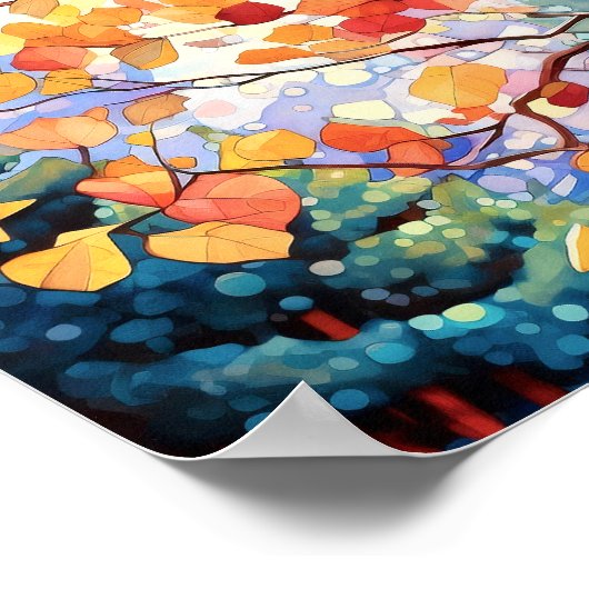 Sunset Forest Waterverf Painting Poster (Hoek)