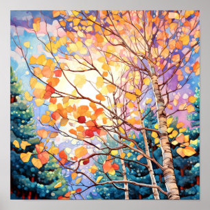 Sunset Forest Waterverf Painting Poster