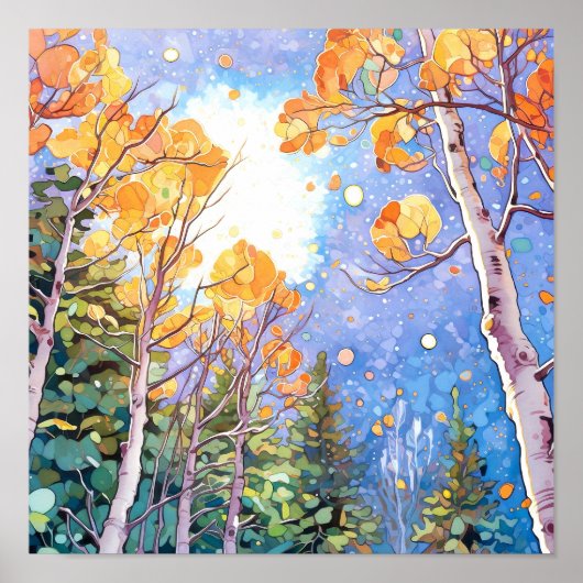 Sunset Forest Waterverf Painting Poster (Voorkant)