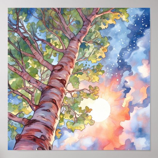 Sunset Forest Waterverf Painting Poster (Voorkant)