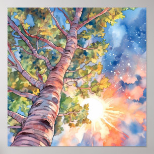 Sunset Forest Waterverf Painting Poster