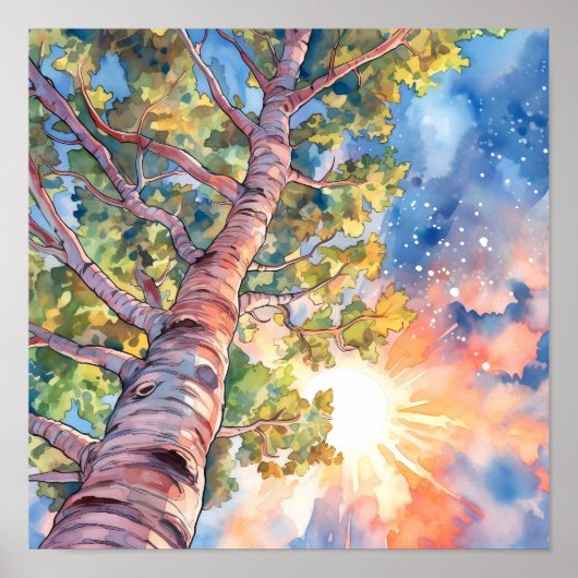 Sunset Forest Waterverf Painting Poster (Voorkant)
