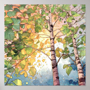 Sunset Forest Waterverf Painting Poster