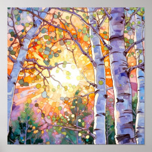 Sunset Forest Waterverf Painting Poster