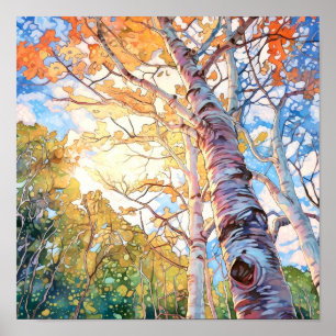 Sunset Forest Waterverf Painting Poster