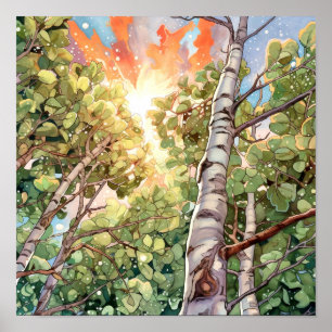 Sunset Forest Waterverf Painting Poster