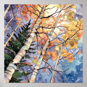 Sunset Forest Waterverf Painting Poster