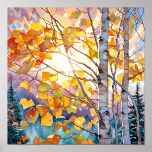 Sunset Forest Waterverf Painting Poster